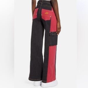 I.AM.GIA Black Denim Wide-Leg Jeans with Red Contrast Panels